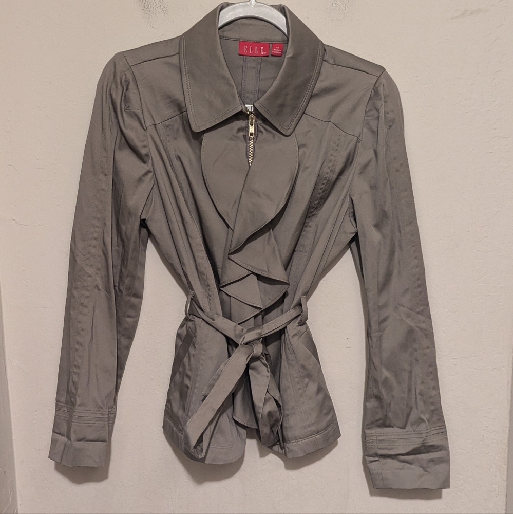 Elle Khaki  Ruffle Women's Jacket Size Medium